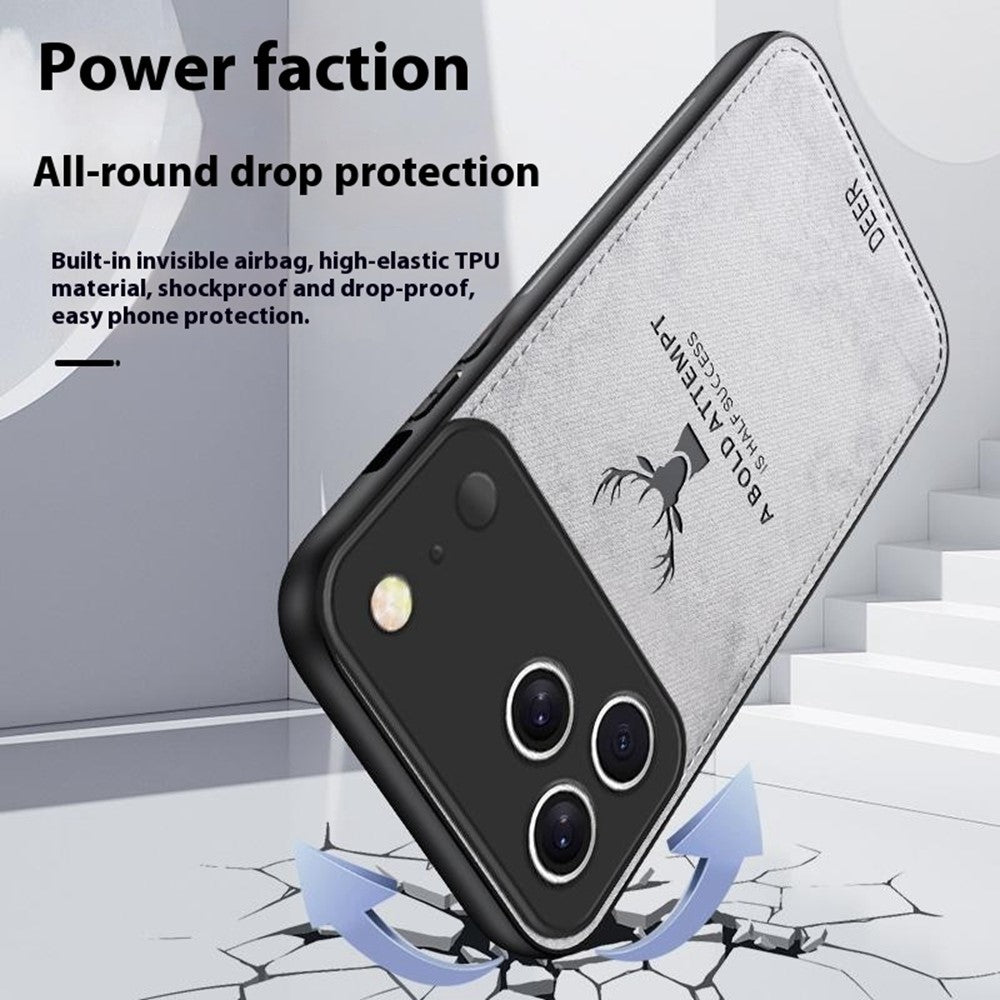 For iPhone 17 Pro Case Deer Pattern Cloth Texture PU + PC + TPU Phone Cover
