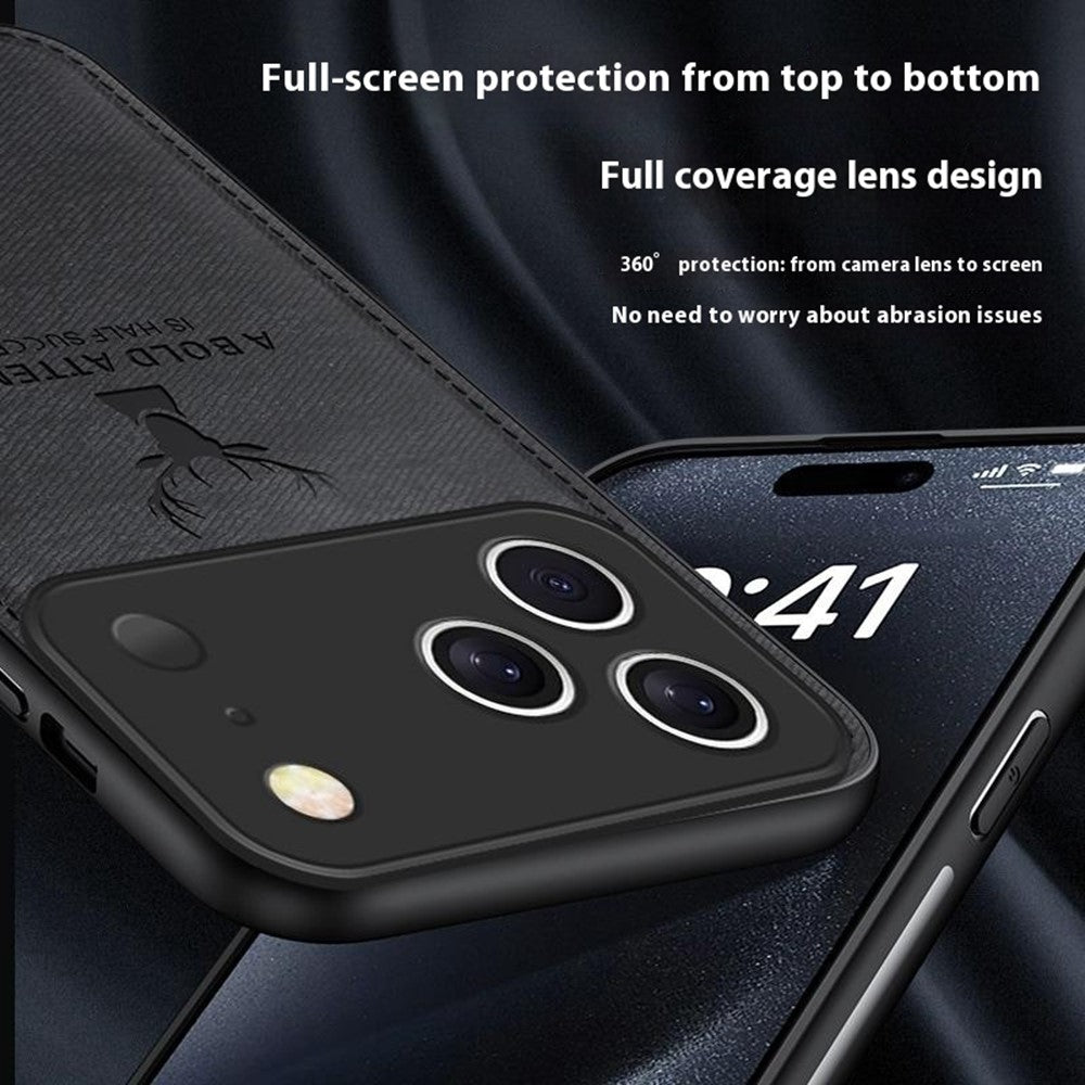 For iPhone 17 Pro Max Case Deer Pattern Cloth Texture PU + PC + TPU Phone Cover