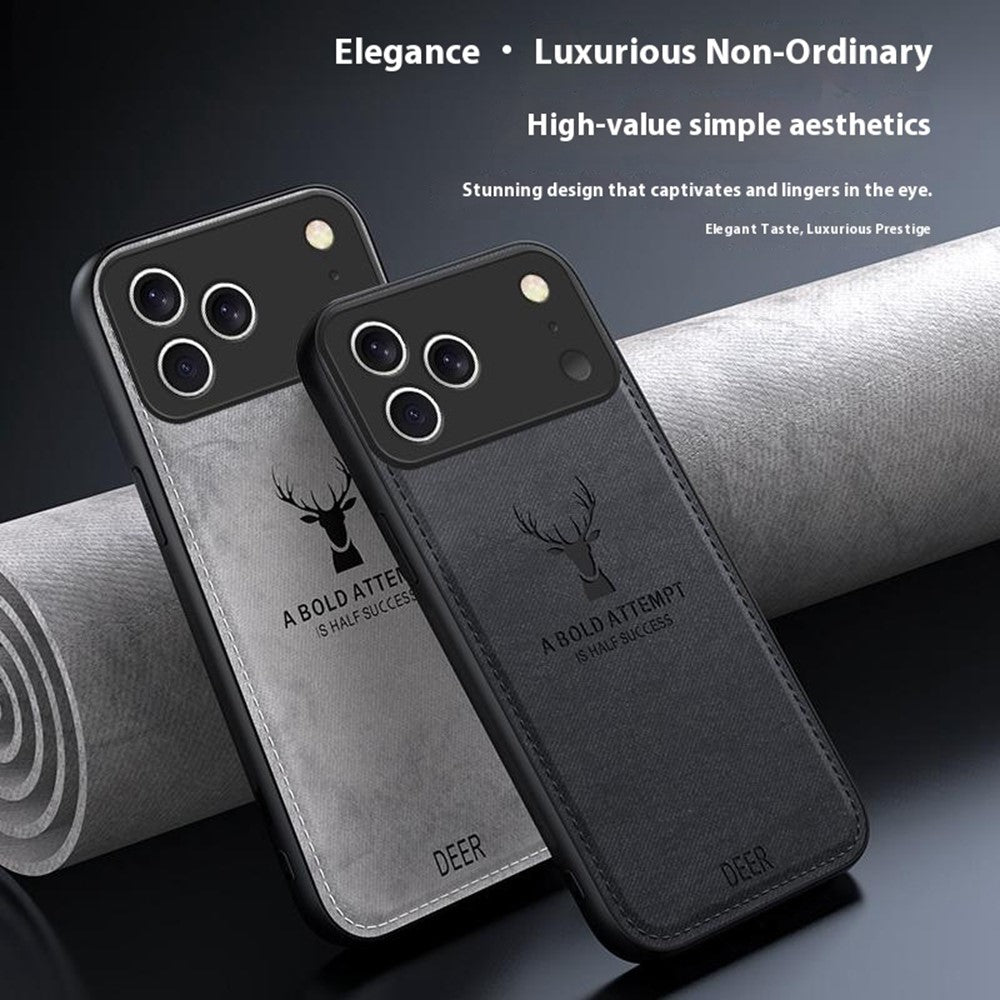 For iPhone 17 Pro Max Case Deer Pattern Cloth Texture PU + PC + TPU Phone Cover