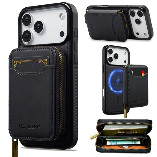 iPhone 17 Pro Magnetic Case Detachable Zipper Wallet Leather Coated PC + TPU Phone Cover