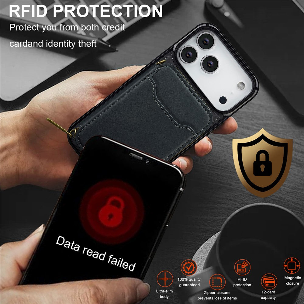 iPhone 17 Pro Magnetic Case Detachable Zipper Wallet Leather Coated PC + TPU Phone Cover