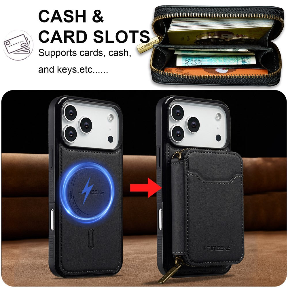 iPhone 17 Pro Magnetic Case Detachable Zipper Wallet Leather Coated PC + TPU Phone Cover