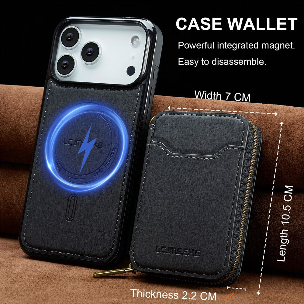 iPhone 17 Pro Magnetic Case Detachable Zipper Wallet Leather Coated PC + TPU Phone Cover