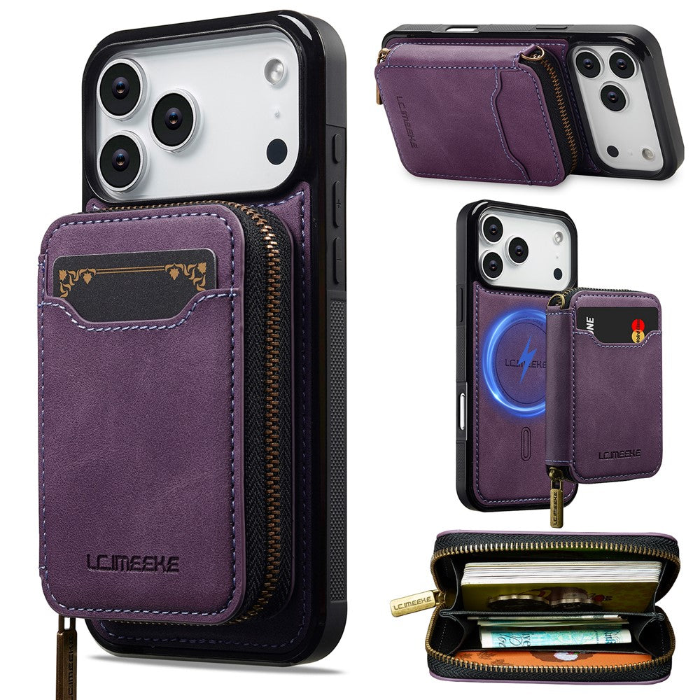 iPhone 17 Pro Magnetic Case Detachable Zipper Wallet Leather Coated PC + TPU Phone Cover