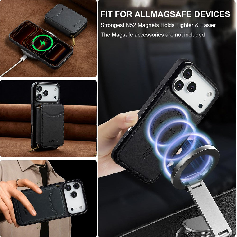 LC.IMEEKE L6 For iPhone 17 Pro Max Magnetic Case Detachable Zipper Wallet Leather Coated PC + TPU Phone Cover