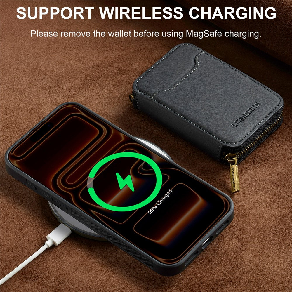 LC.IMEEKE L6 For iPhone 17 Pro Max Magnetic Case Detachable Zipper Wallet Leather Coated PC + TPU Phone Cover