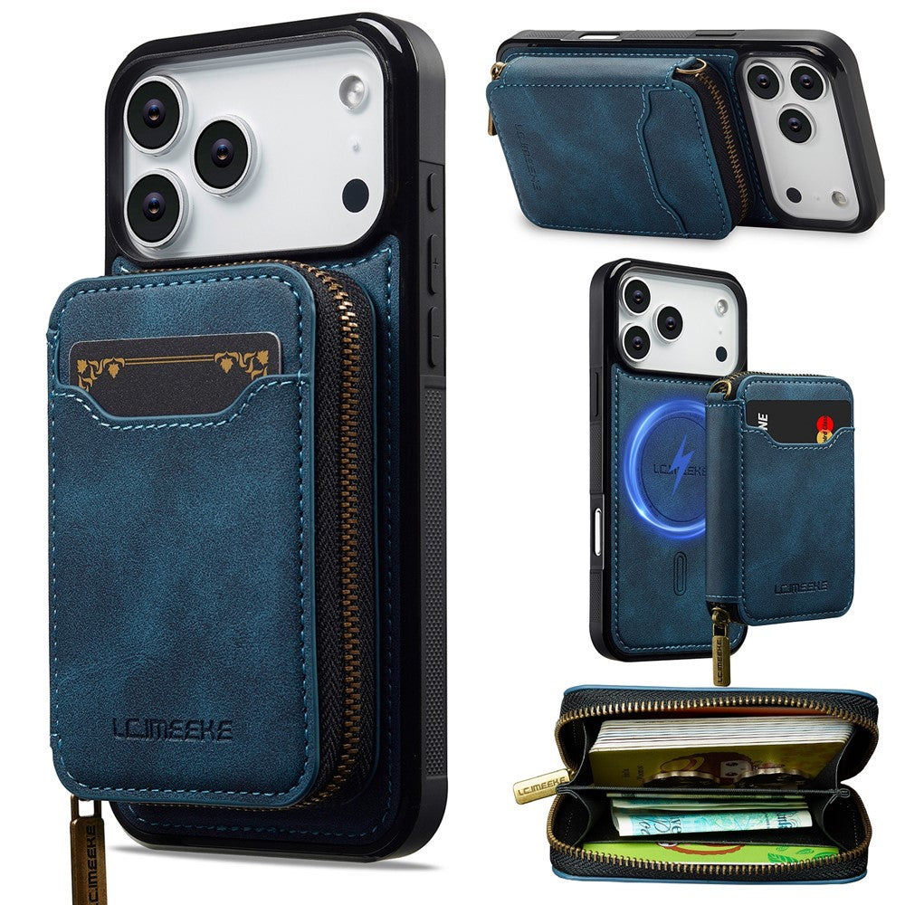 LC.IMEEKE L6 For iPhone 17 Pro Max Magnetic Case Detachable Zipper Wallet Leather Coated PC + TPU Phone Cover