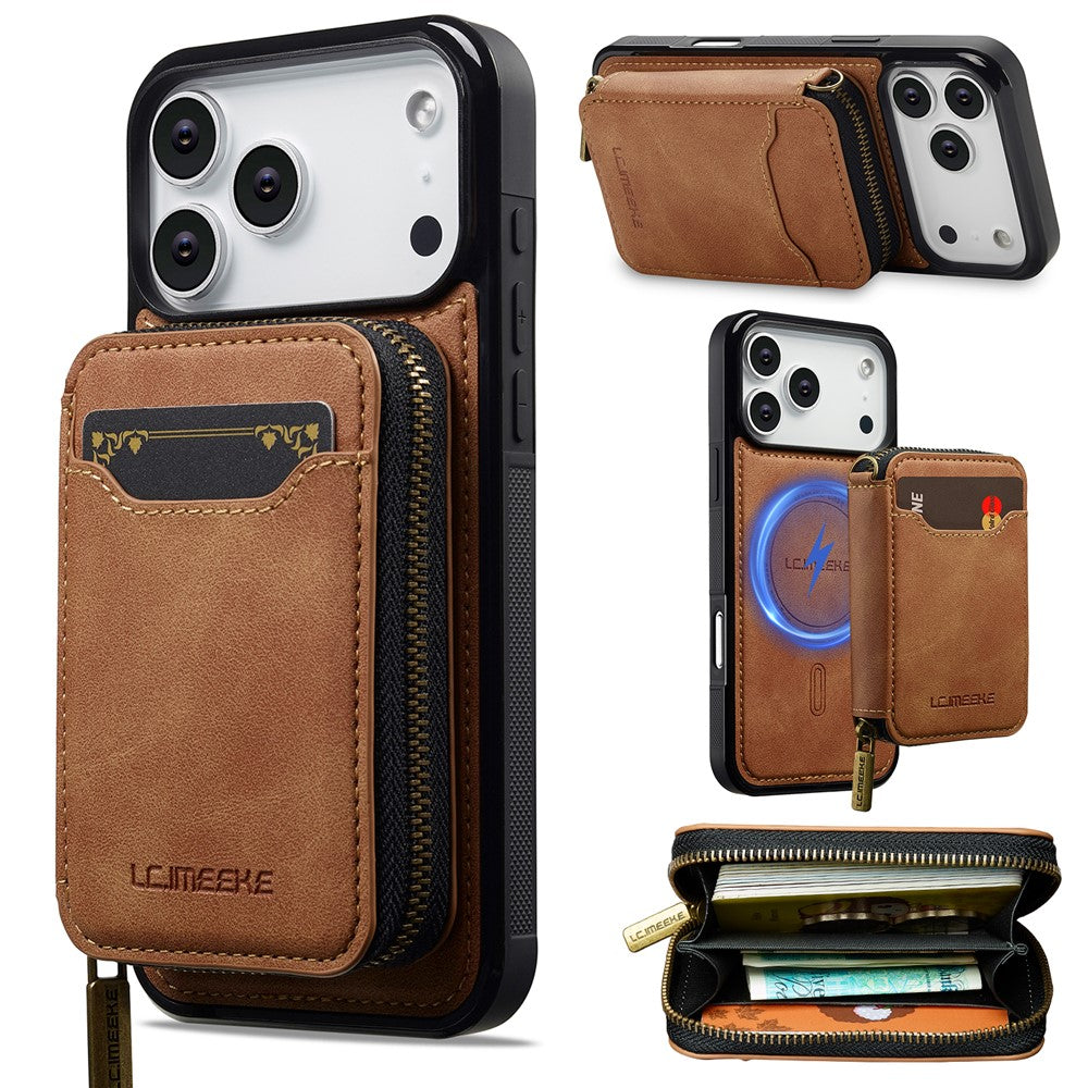 LC.IMEEKE L6 For iPhone 17 Pro Max Magnetic Case Detachable Zipper Wallet Leather Coated PC + TPU Phone Cover