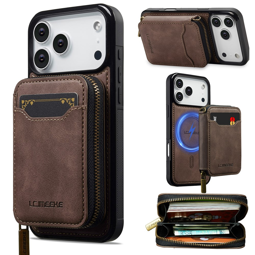 LC.IMEEKE L6 For iPhone 17 Pro Max Magnetic Case Detachable Zipper Wallet Leather Coated PC + TPU Phone Cover