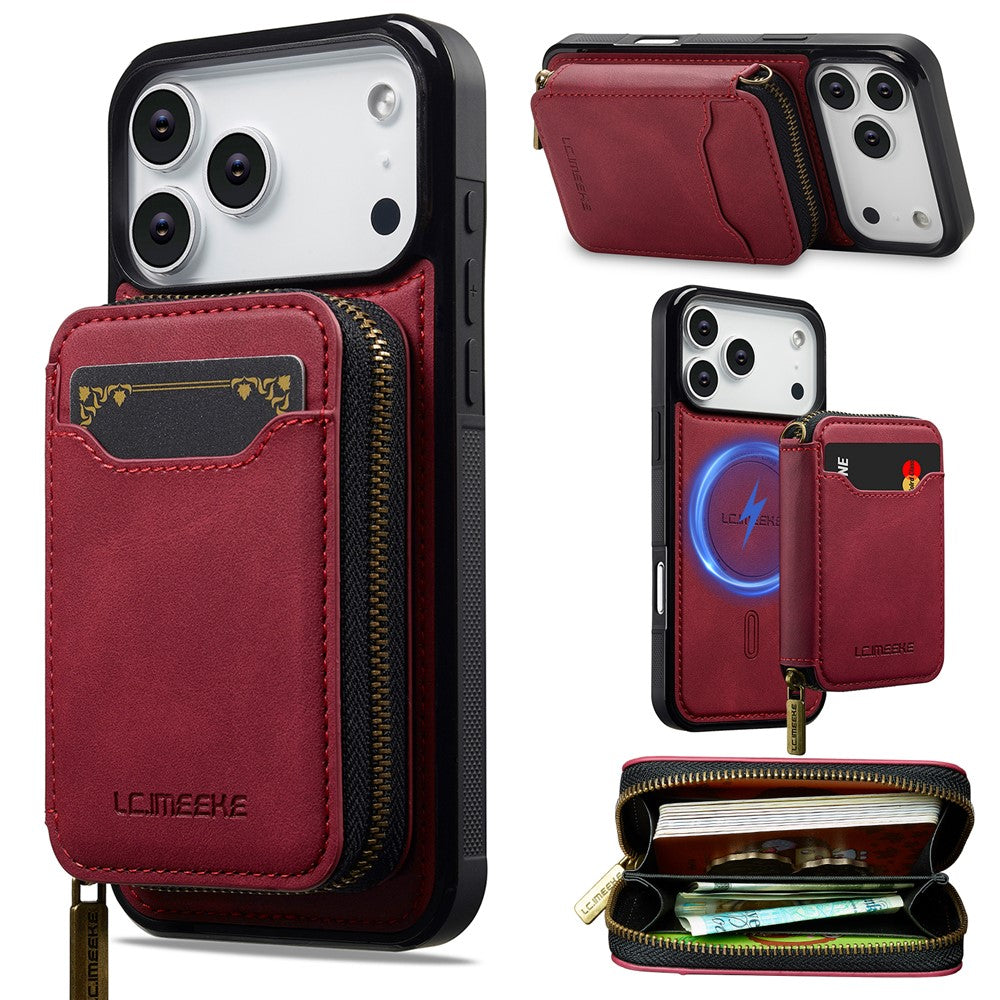 LC.IMEEKE L6 For iPhone 17 Pro Max Magnetic Case Detachable Zipper Wallet Leather Coated PC + TPU Phone Cover