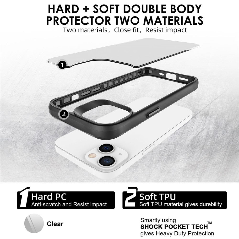 Combat X Mode For iPhone 13 6.1 inch Transparent Cell Phone Case Hybrid Hard PC Panel Flexible TPU Frame Shockproof Protection Cover