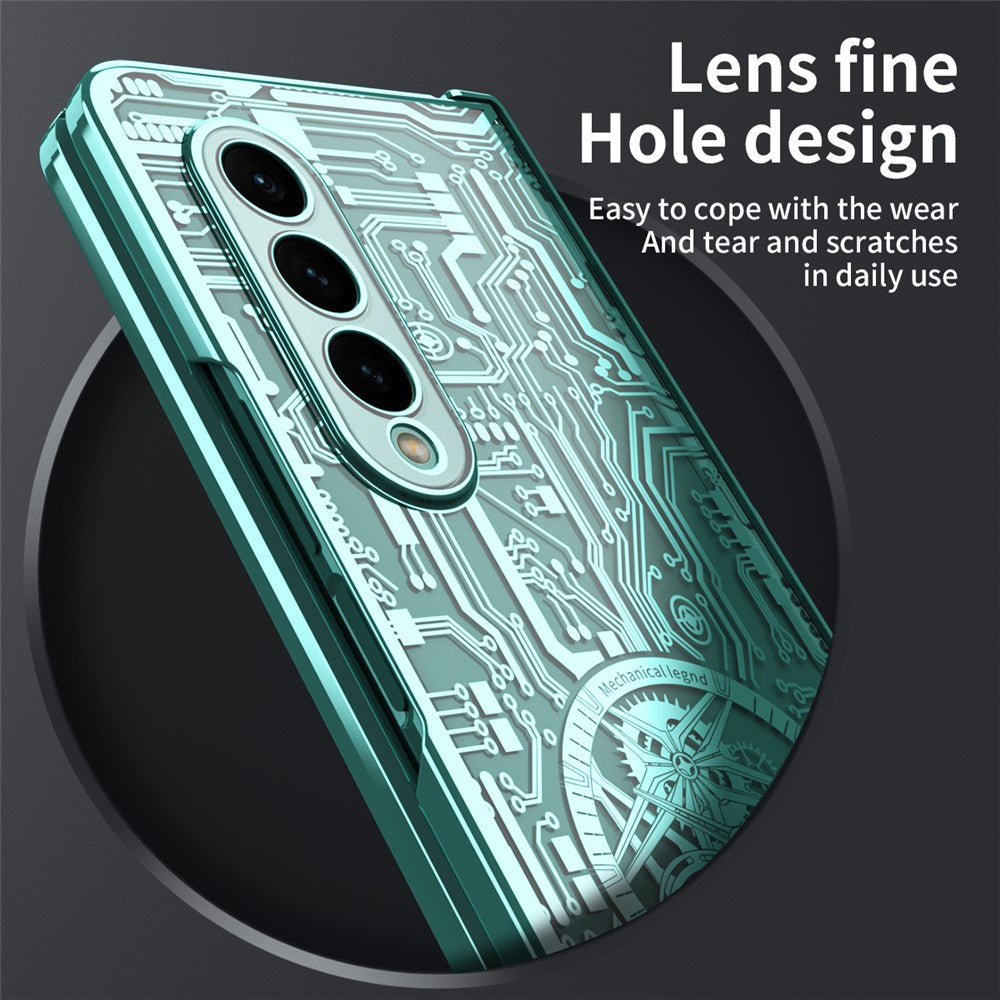 For Samsung Galaxy Z Fold4 5G Mechanical Legend Series Electroplating Phone Case Hard PC Shockproof Cover with Tempered Glass Film