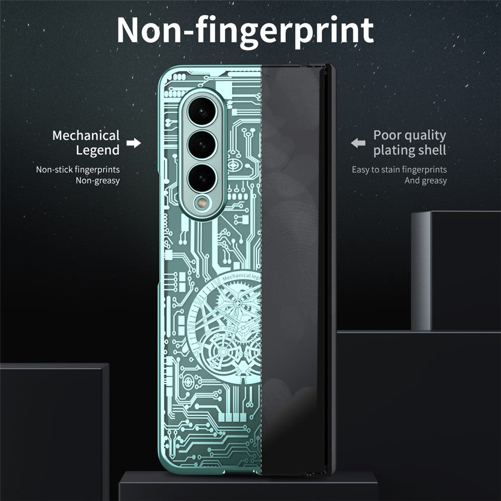 For Samsung Galaxy Z Fold4 5G Mechanical Legend Series Electroplating Phone Case Hard PC Shockproof Cover with Tempered Glass Film