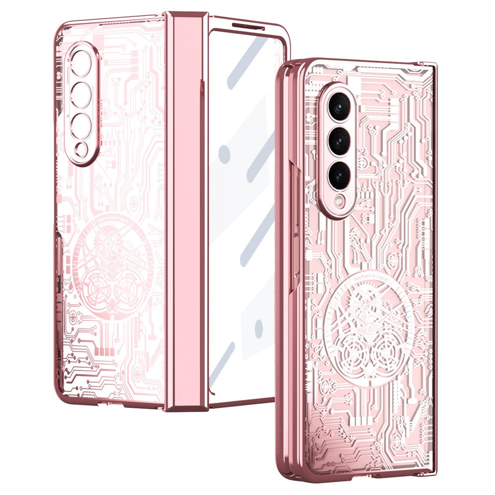 For Samsung Galaxy Z Fold4 5G Mechanical Legend Series Electroplating Phone Case Hard PC Shockproof Cover with Tempered Glass Film