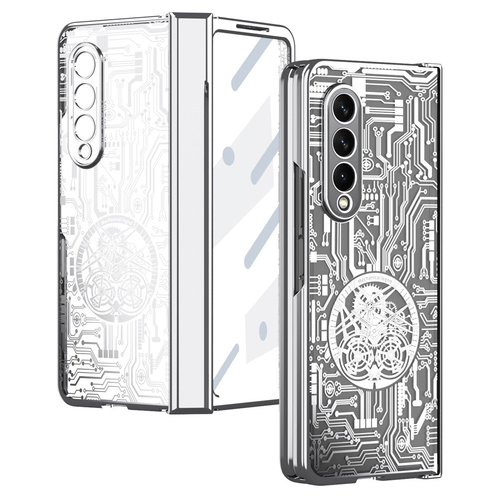 For Samsung Galaxy Z Fold4 5G Mechanical Legend Series Electroplating Phone Case Hard PC Shockproof Cover with Tempered Glass Film