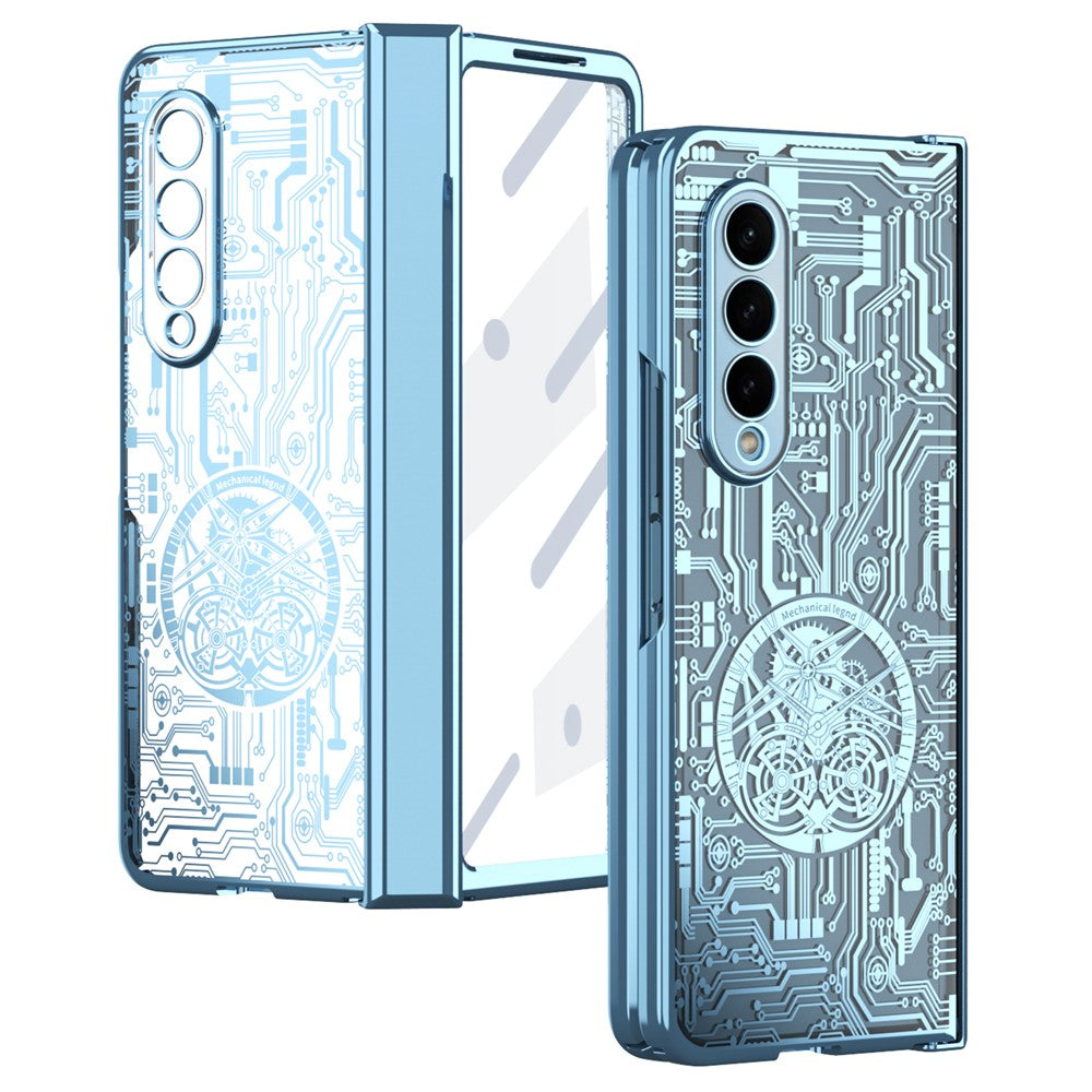 For Samsung Galaxy Z Fold4 5G Mechanical Legend Series Electroplating Phone Case Hard PC Shockproof Cover with Tempered Glass Film