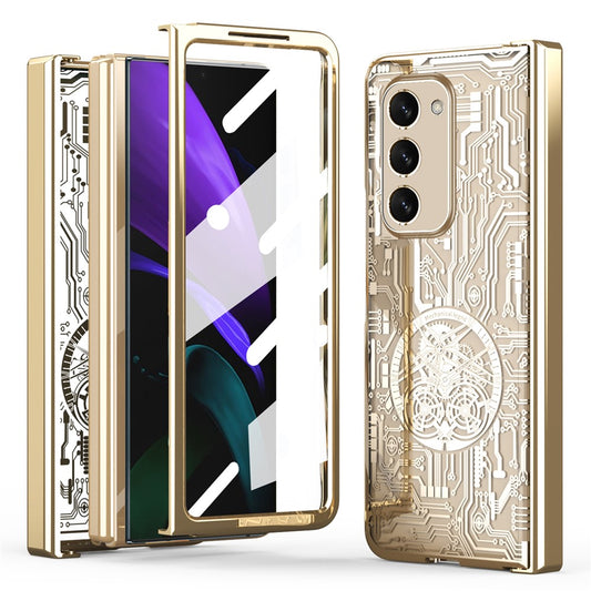 Samsung Galaxy Z Fold2 5G Mechanical Legend Series Hinge Protection Phone Case Hard PC Electroplating Cover with Tempered Glass Film