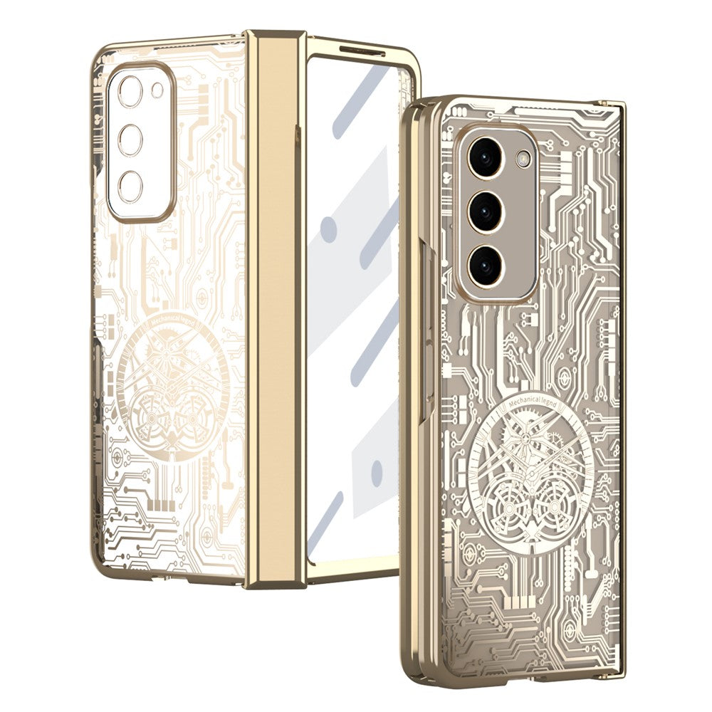 Samsung Galaxy Z Fold2 5G Mechanical Legend Series Hinge Protection Phone Case Hard PC Electroplating Cover with Tempered Glass Film