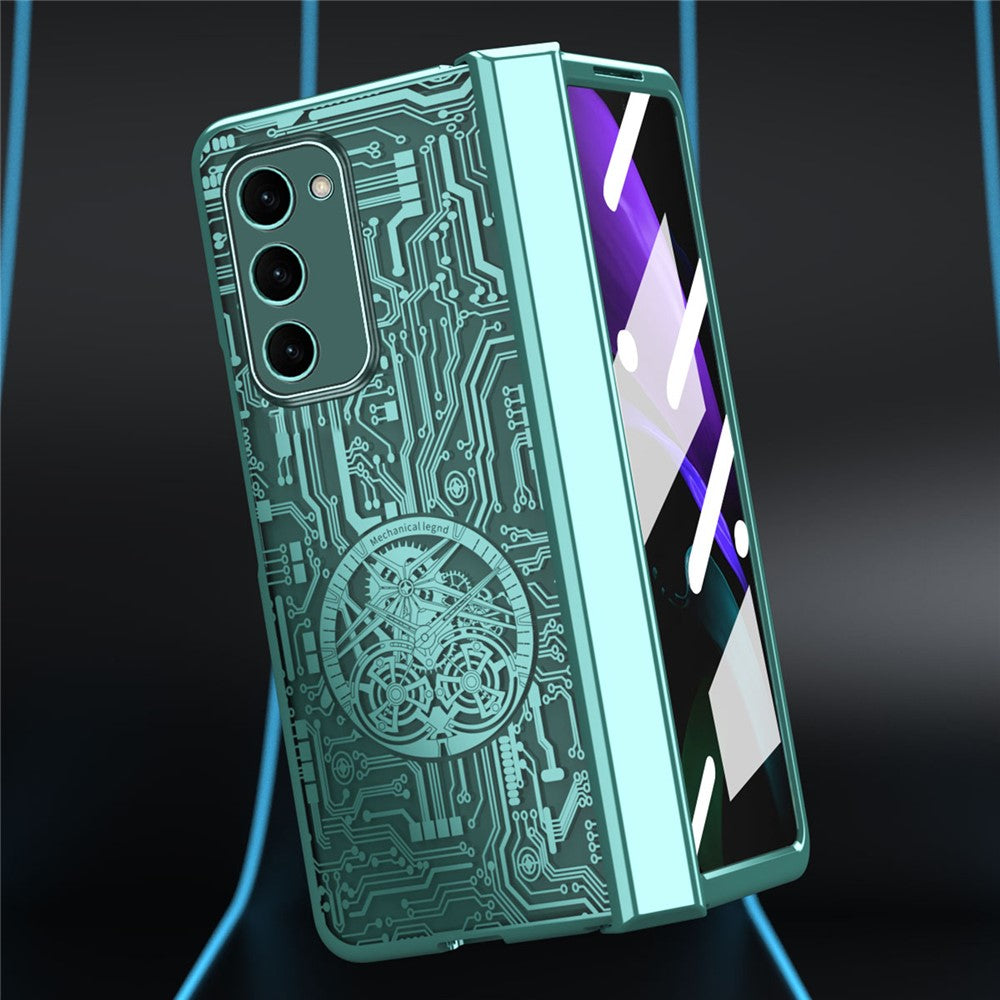 Samsung Galaxy Z Fold2 5G Mechanical Legend Series Hinge Protection Phone Case Hard PC Electroplating Cover with Tempered Glass Film