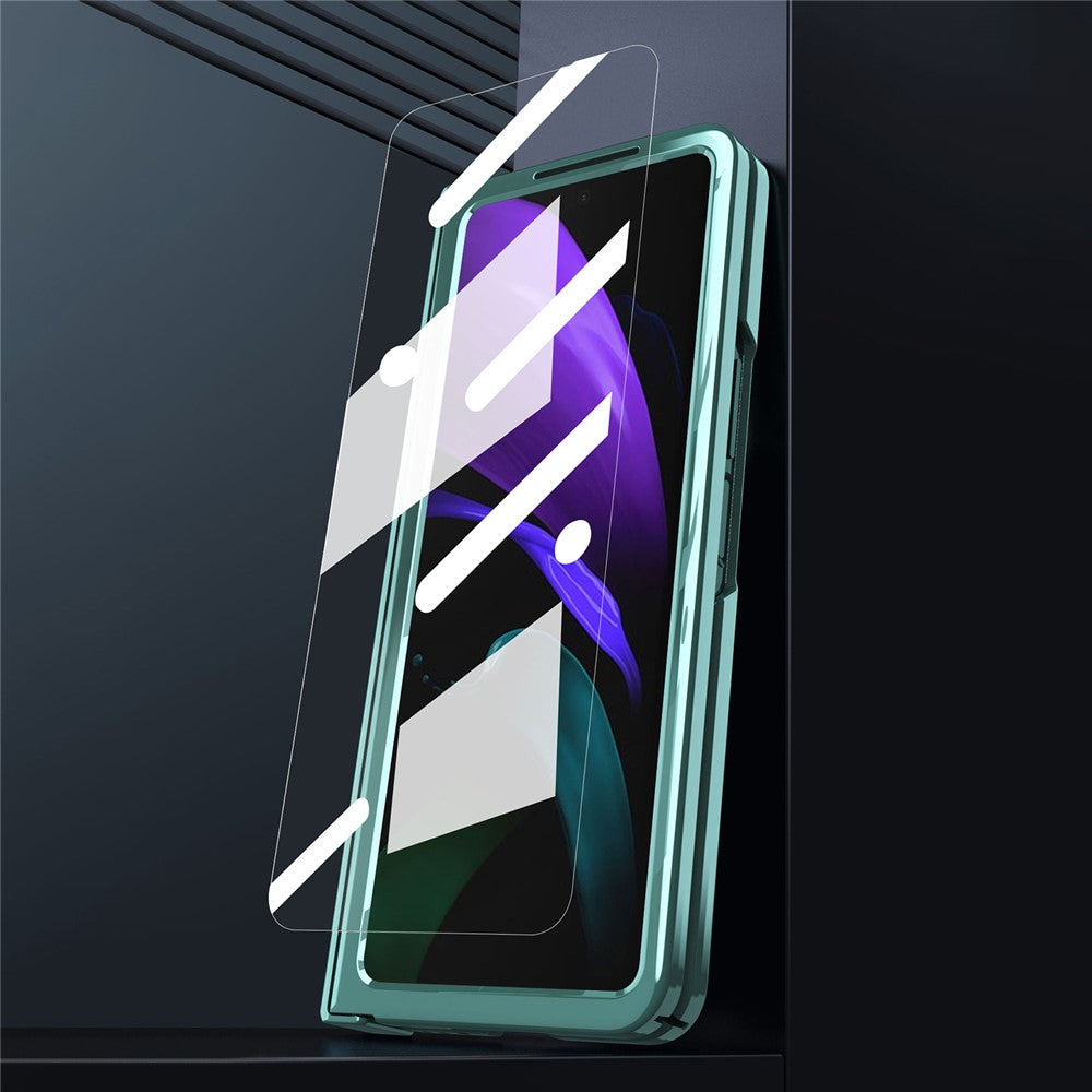 Samsung Galaxy Z Fold2 5G Mechanical Legend Series Hinge Protection Phone Case Hard PC Electroplating Cover with Tempered Glass Film