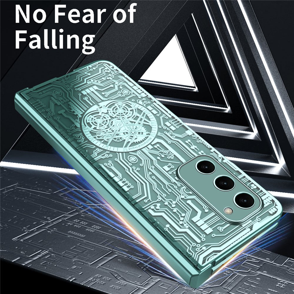 Samsung Galaxy Z Fold2 5G Mechanical Legend Series Hinge Protection Phone Case Hard PC Electroplating Cover with Tempered Glass Film