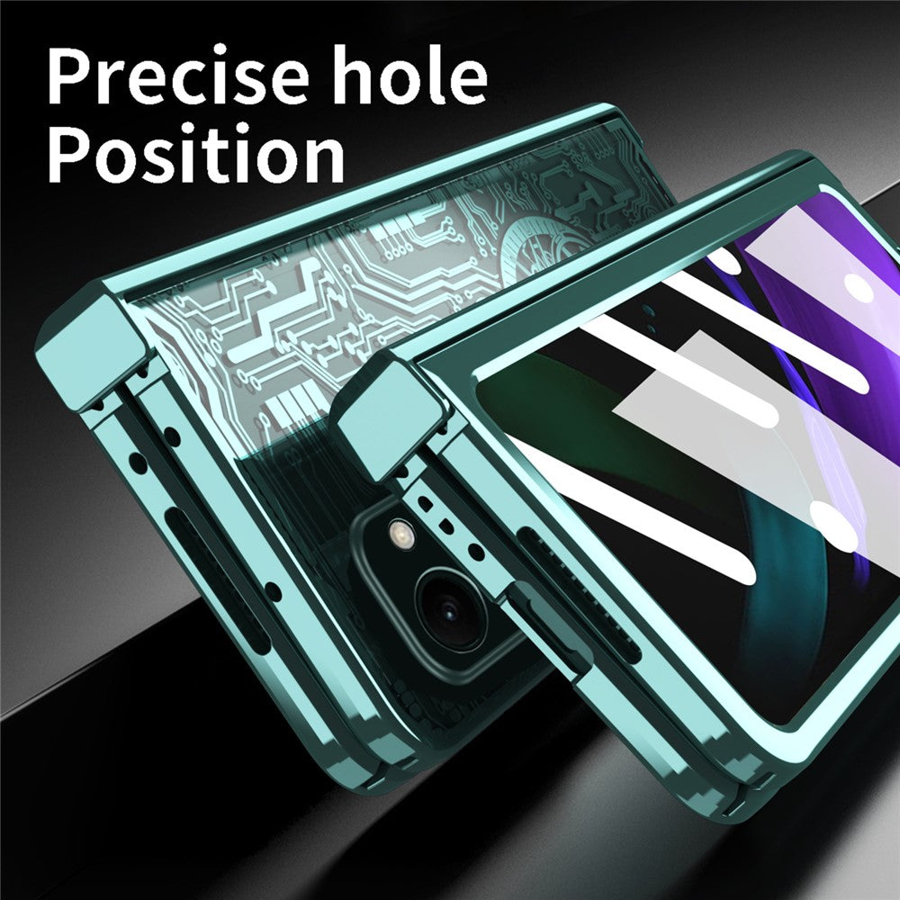 Samsung Galaxy Z Fold2 5G Mechanical Legend Series Hinge Protection Phone Case Hard PC Electroplating Cover with Tempered Glass Film
