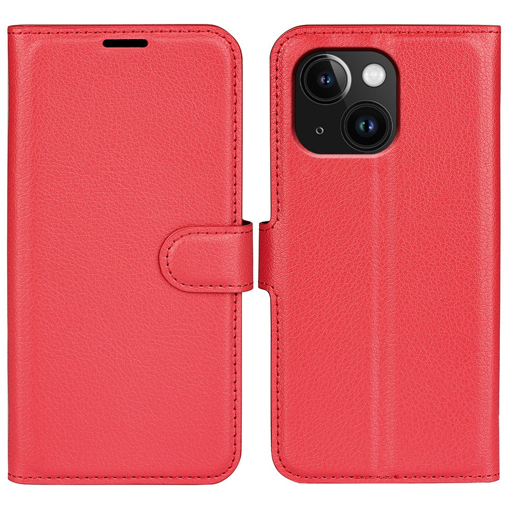 For iPhone 15 PU Leather Litchi Texture Stand Phone Case Wallet Flip Phone Cover