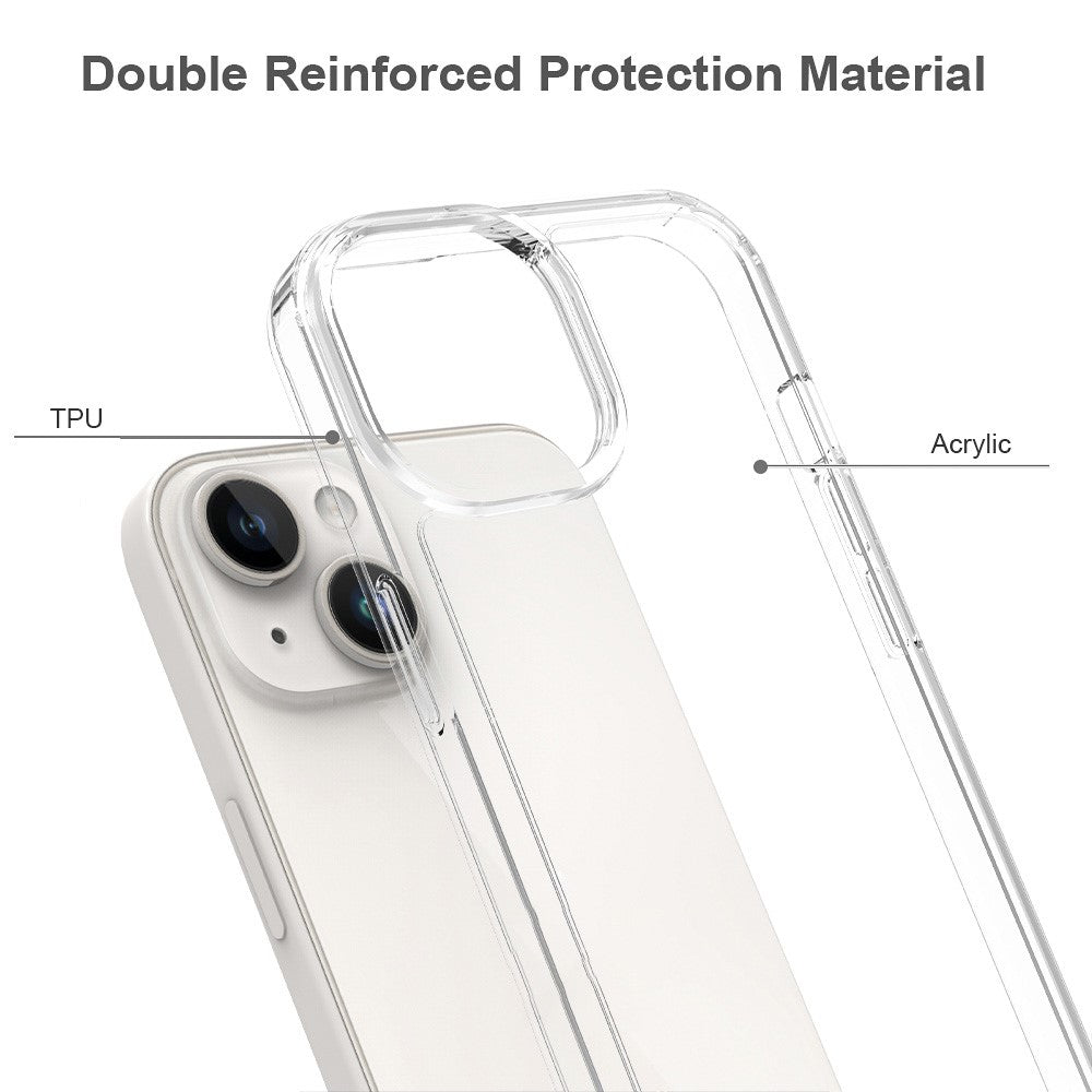 iPhone 15 HD Clear Design Acrylic+TPU Hybrid Phone Case Cover Anti-Scratch Smartphone Shell