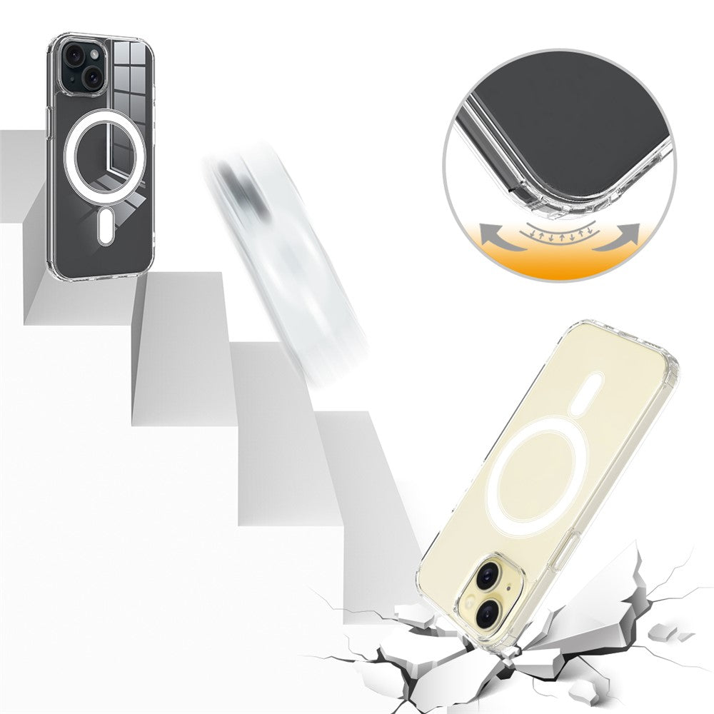 For iPhone 15 Plus Magnetic Ring Design Clear Phone Cover Case Acrylic+TPU Phone Shell Compatible with MagSafe