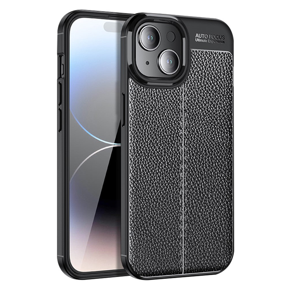 For iPhone 15 Shockproof Back Cover Litchi Texture TPU Phone Case