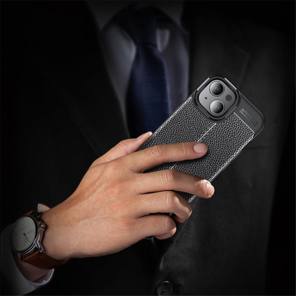 For iPhone 15 Shockproof Back Cover Litchi Texture TPU Phone Case