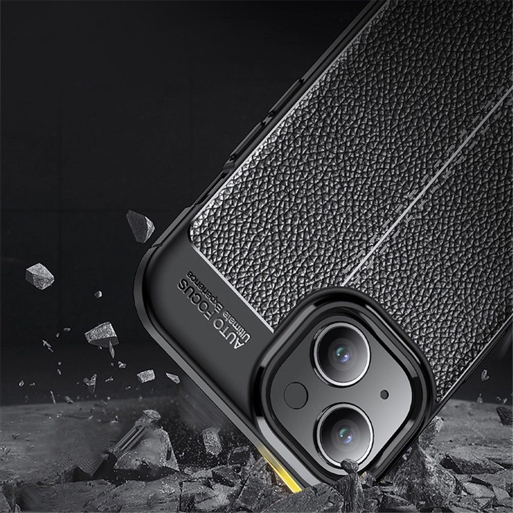 For iPhone 15 Shockproof Back Cover Litchi Texture TPU Phone Case