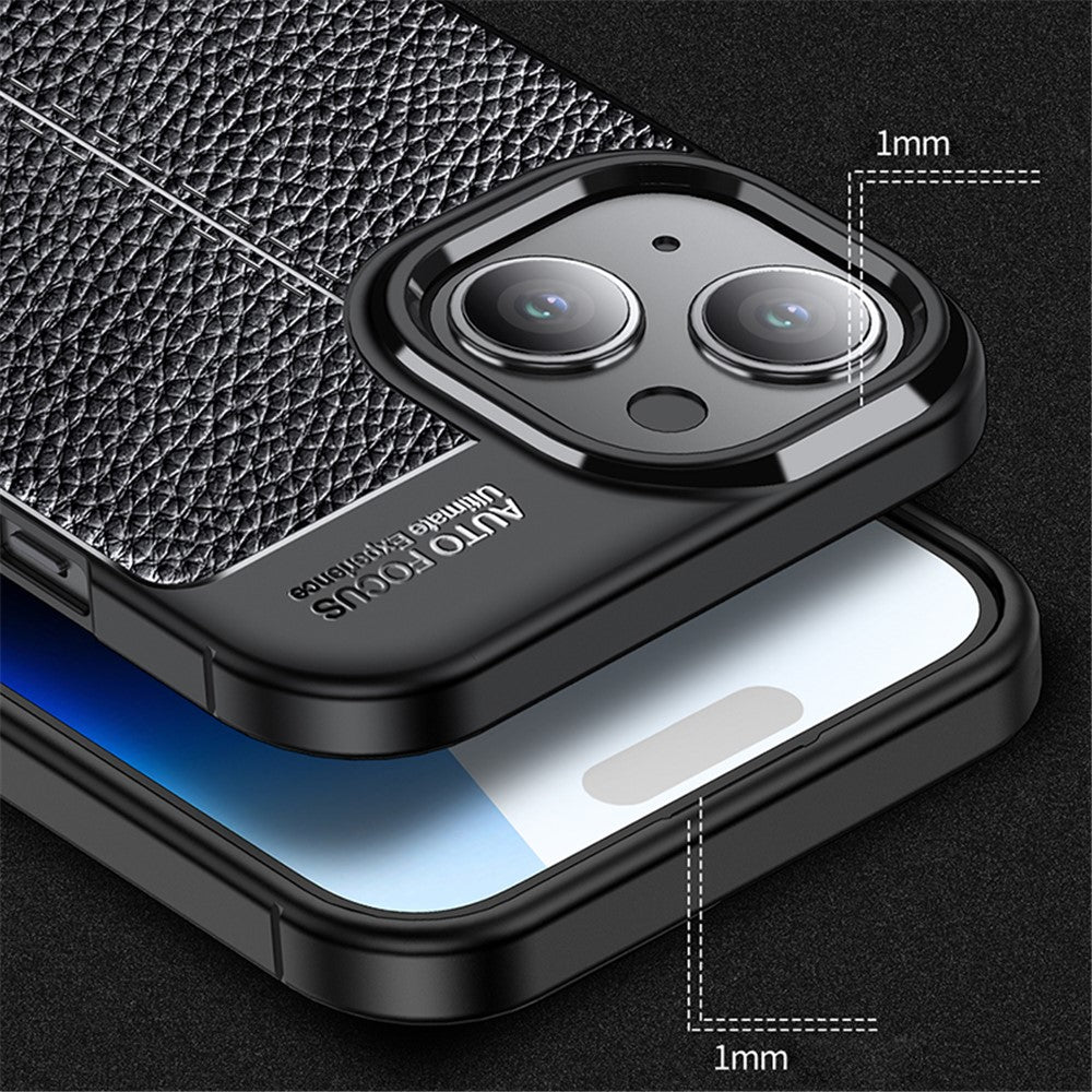 For iPhone 15 Shockproof Back Cover Litchi Texture TPU Phone Case