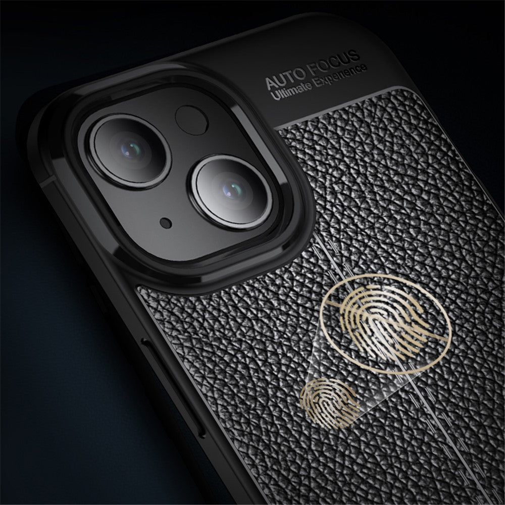 For iPhone 15 Shockproof Back Cover Litchi Texture TPU Phone Case