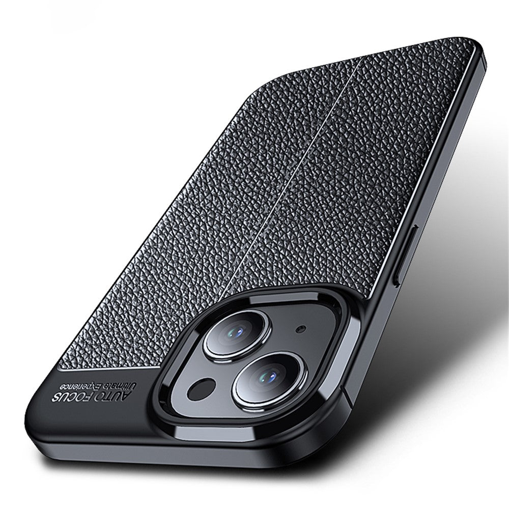 For iPhone 15 Shockproof Back Cover Litchi Texture TPU Phone Case