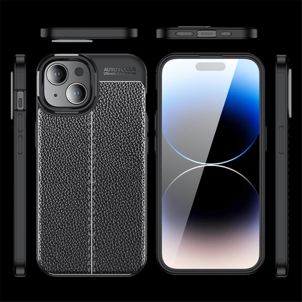 For iPhone 15 Shockproof Back Cover Litchi Texture TPU Phone Case