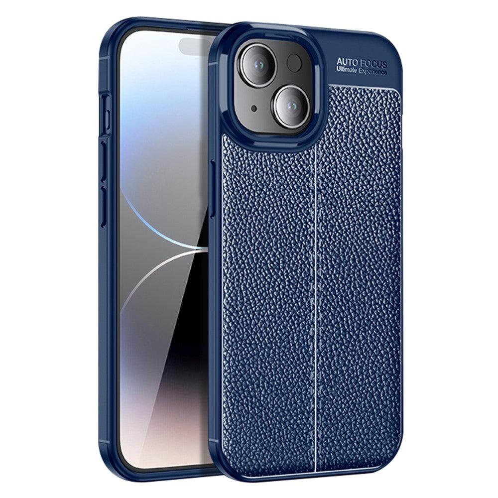 For iPhone 15 Shockproof Back Cover Litchi Texture TPU Phone Case