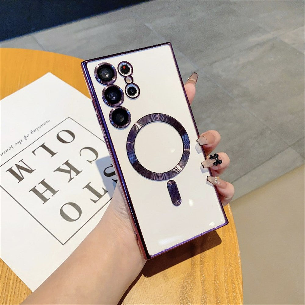 For Samsung Galaxy S23 Ultra Magnetic Phone Case Soft TPU Electroplating Cover with Lens Film