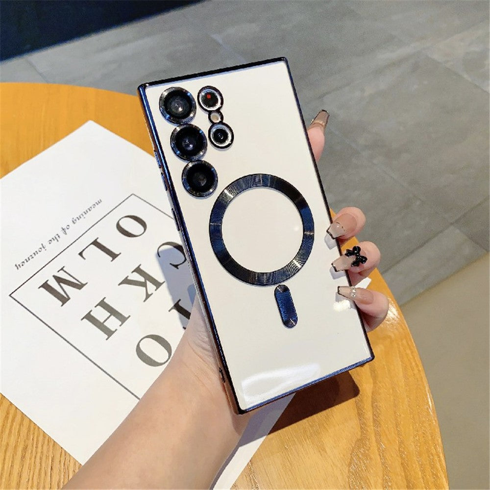 For Samsung Galaxy S23 Ultra Magnetic Phone Case Soft TPU Electroplating Cover with Lens Film
