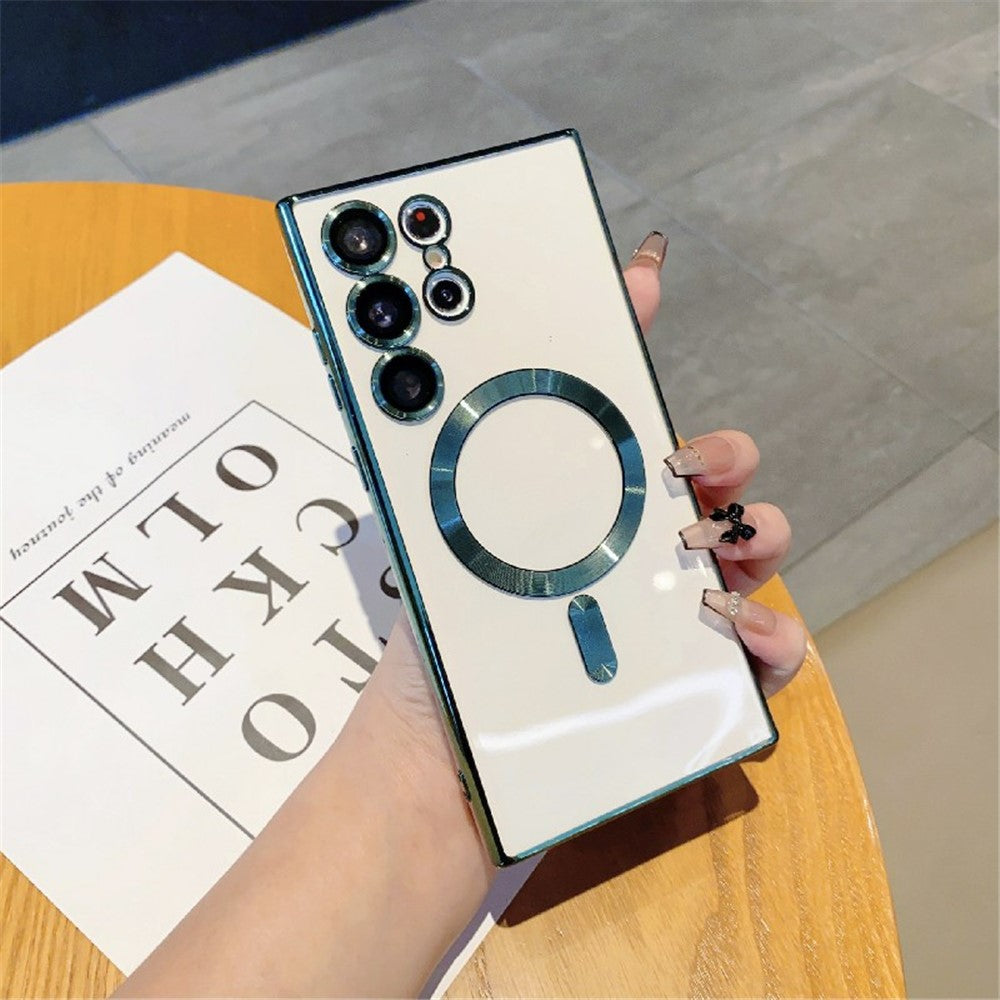 For Samsung Galaxy S23 Ultra Magnetic Phone Case Soft TPU Electroplating Cover with Lens Film