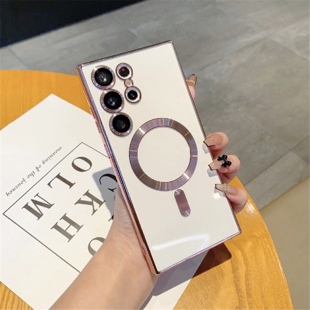 For Samsung Galaxy S23 Ultra Magnetic Phone Case Soft TPU Electroplating Cover with Lens Film