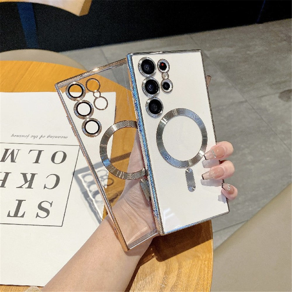 For Samsung Galaxy S23 Ultra Magnetic Phone Case Soft TPU Electroplating Cover with Lens Film