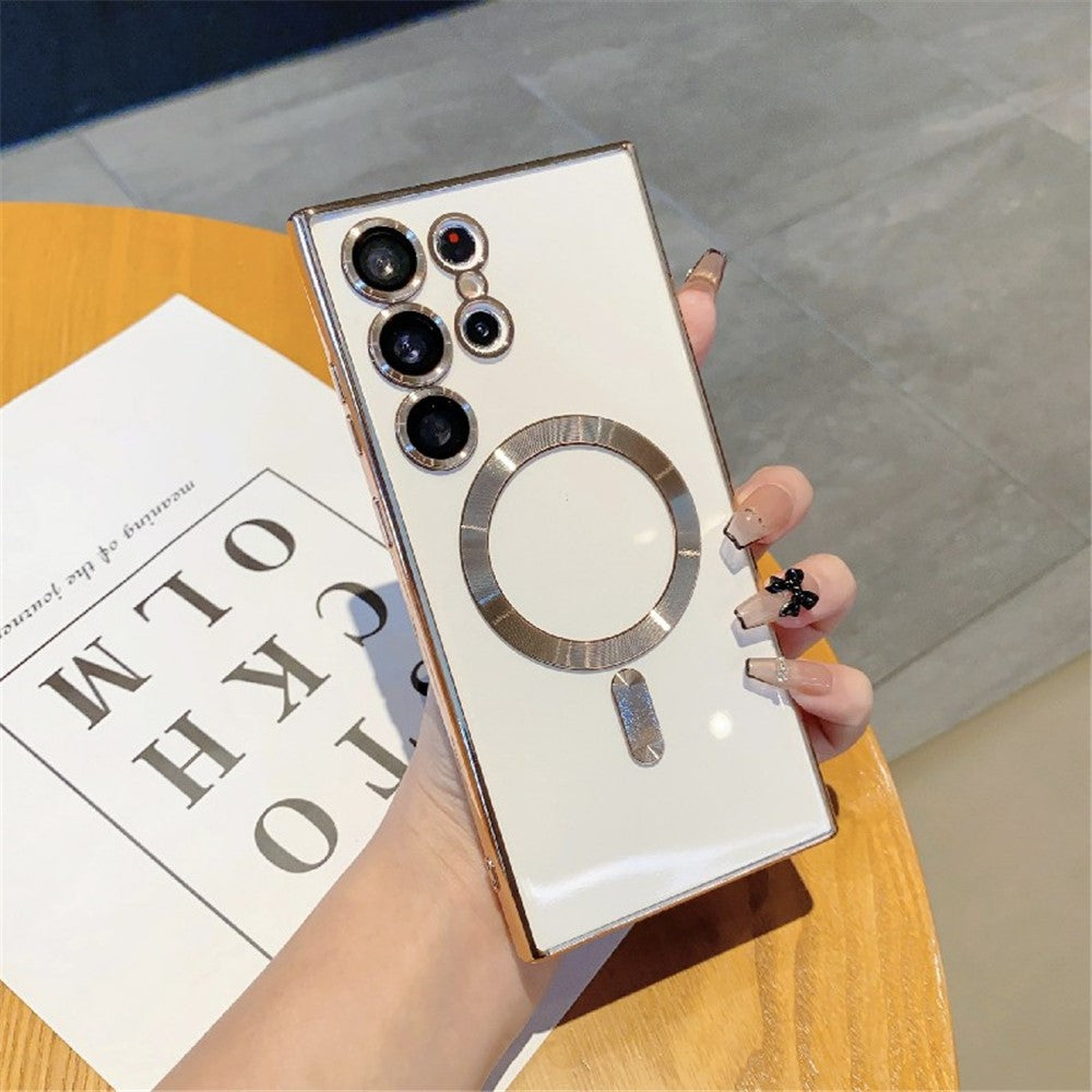 For Samsung Galaxy S23 Ultra Magnetic Phone Case Soft TPU Electroplating Cover with Lens Film