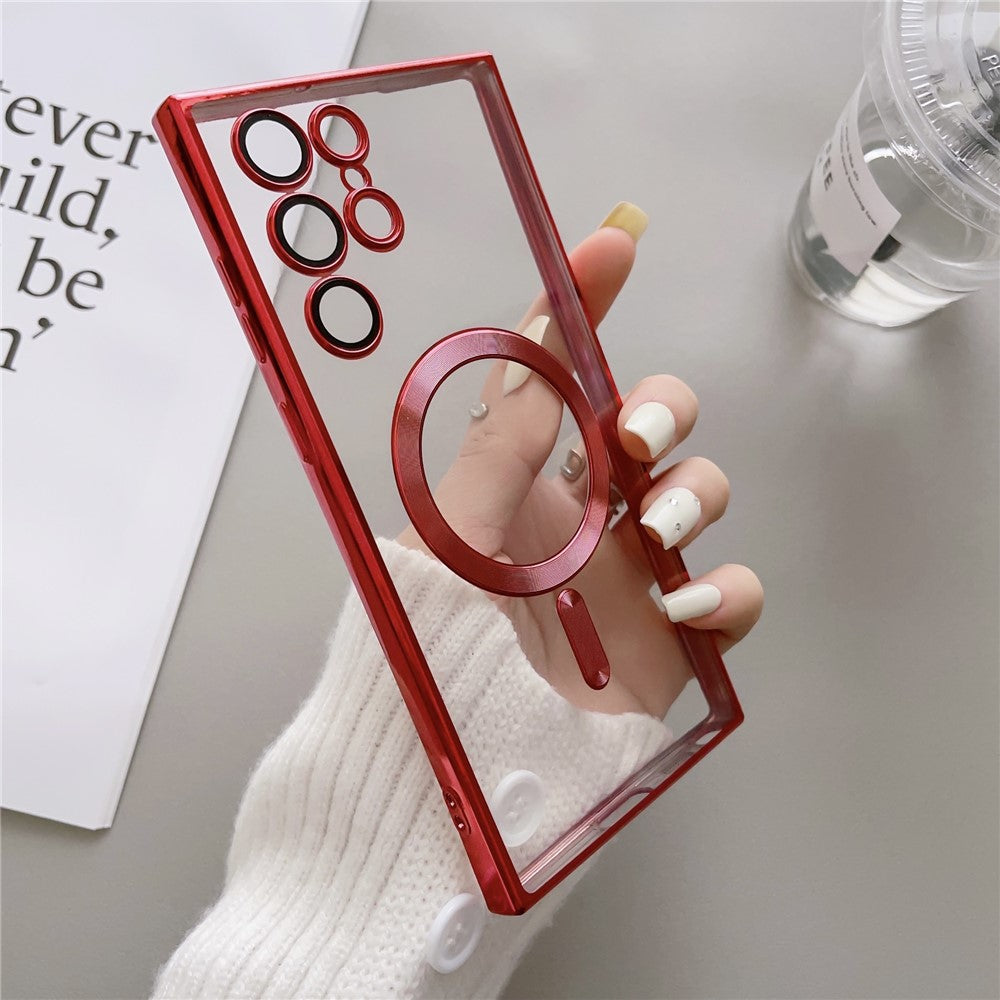 For Samsung Galaxy S23 Ultra Magnetic Phone Case Soft TPU Electroplating Cover with Lens Film