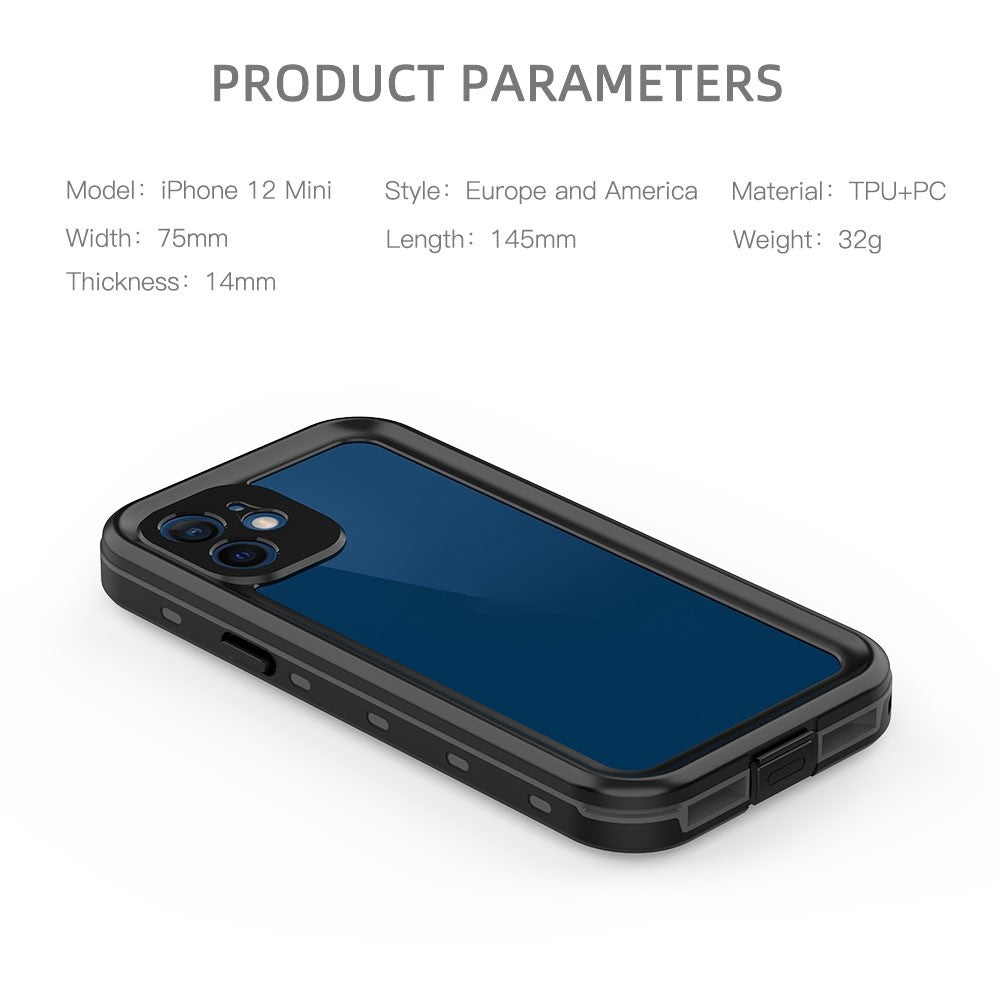 iPhone 12 mini PC+TPU Sealed Phone Case IP68 Waterproof Snowproof Snorkeling Clear Cover