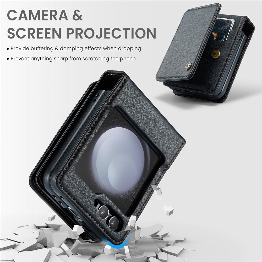 Samsung Galaxy Z Flip5 5G Phone Case CASEME C22 Leather Back Cover with RFID Blocking Card Slots