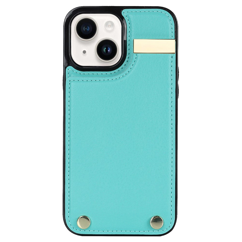 Phone Cover for iPhone 14 Slim-Fit Case TPU+PU Leather+Metal Shell with Card Holder