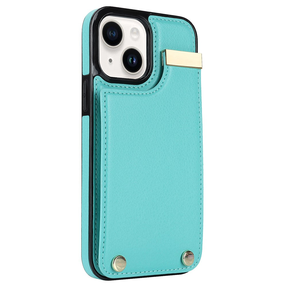 Phone Cover for iPhone 14 Slim-Fit Case TPU+PU Leather+Metal Shell with Card Holder
