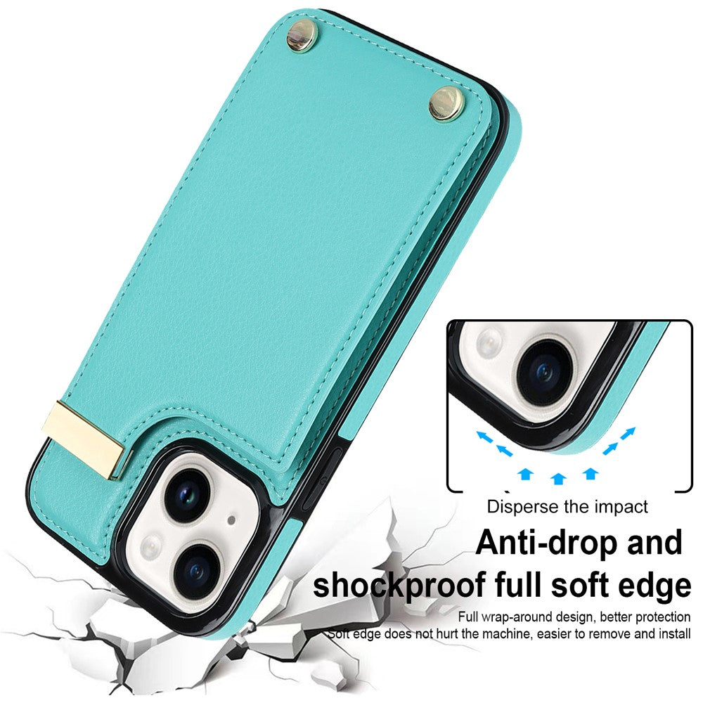 Phone Cover for iPhone 14 Slim-Fit Case TPU+PU Leather+Metal Shell with Card Holder