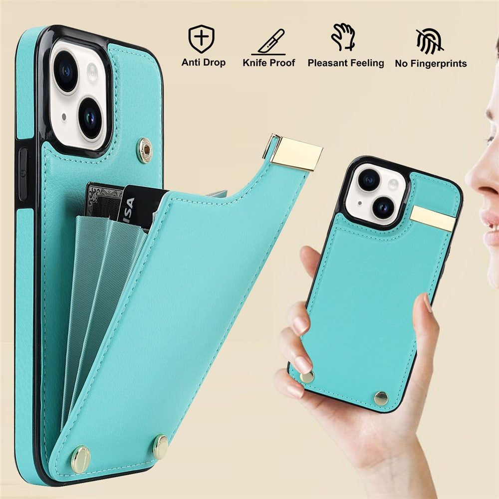 Phone Cover for iPhone 14 Slim-Fit Case TPU+PU Leather+Metal Shell with Card Holder